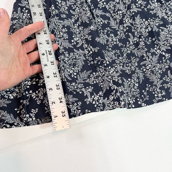 Garnet Hill Mini Dress Womens Large Navy Blue Viscose Tiered Floral Cap Sleeve - Picture 2 of 11